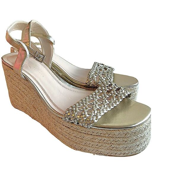 Zara Braided Gold Platform Wedge Esapadrille - Picture 6 of 12